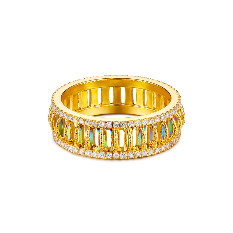 【成毅同款】【成毅同款】六福珠宝冰·钻光圈黄金戒指女炫彩钻石首饰032080RA【视频看货】