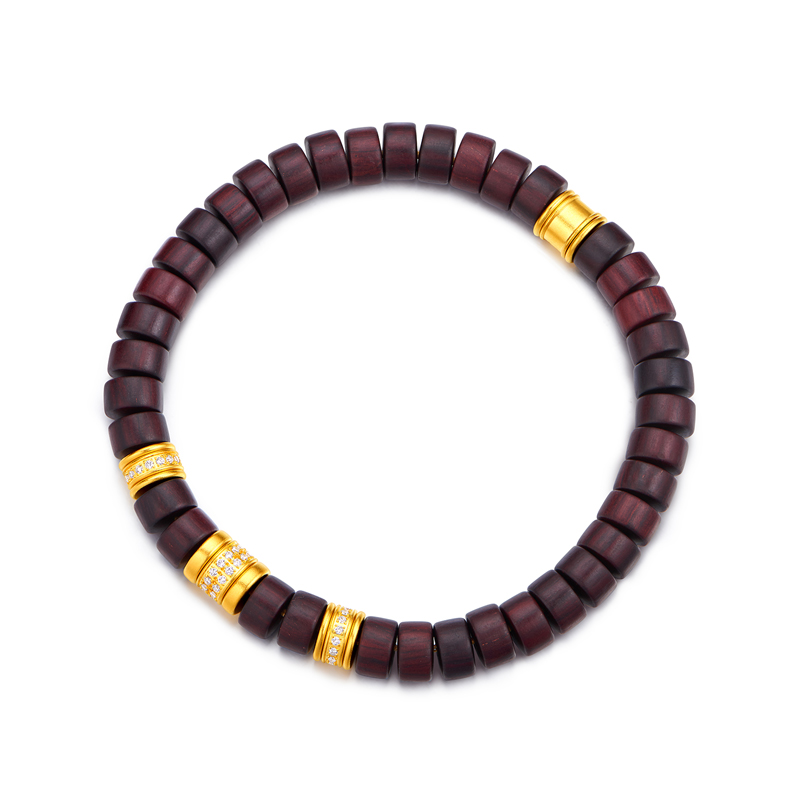 六福珠宝福满传家直切黄金手链男钻石文玩小叶紫檀木手串031559BA【1V1直播看货】【联系客服补货】