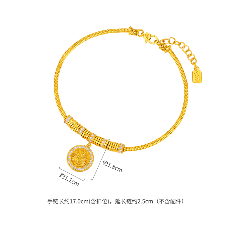六福珠宝福满传家金钻黄财神黄金手链女款钻石盘缠金手串032052BA【联系客服补货】【1V1直播看货】