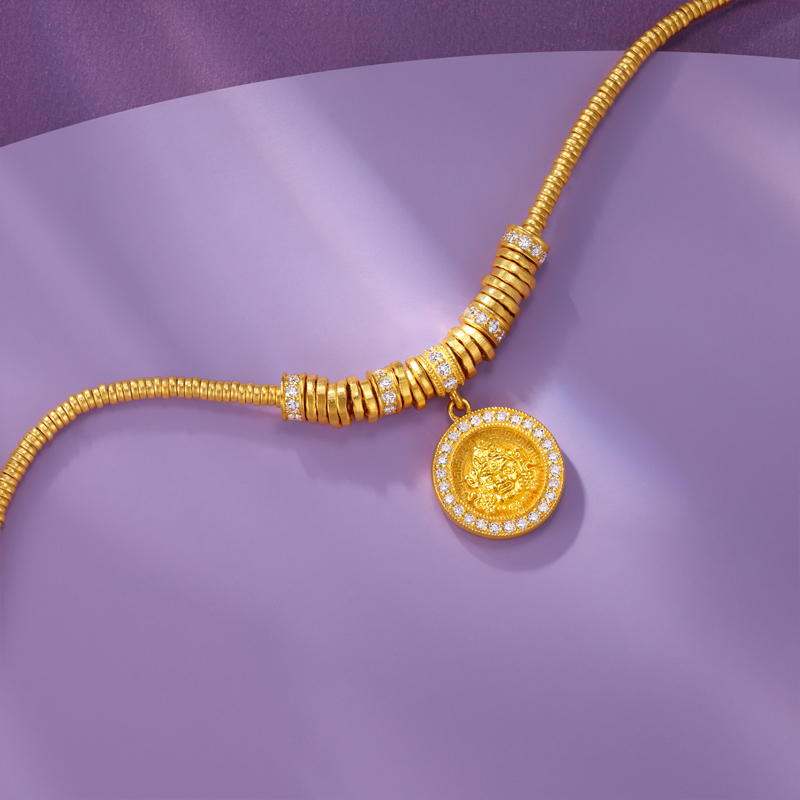 六福珠宝福满传家金钻黄财神黄金手链女款钻石盘缠金手串032052BA【联系客服补货】【1V1直播看货】