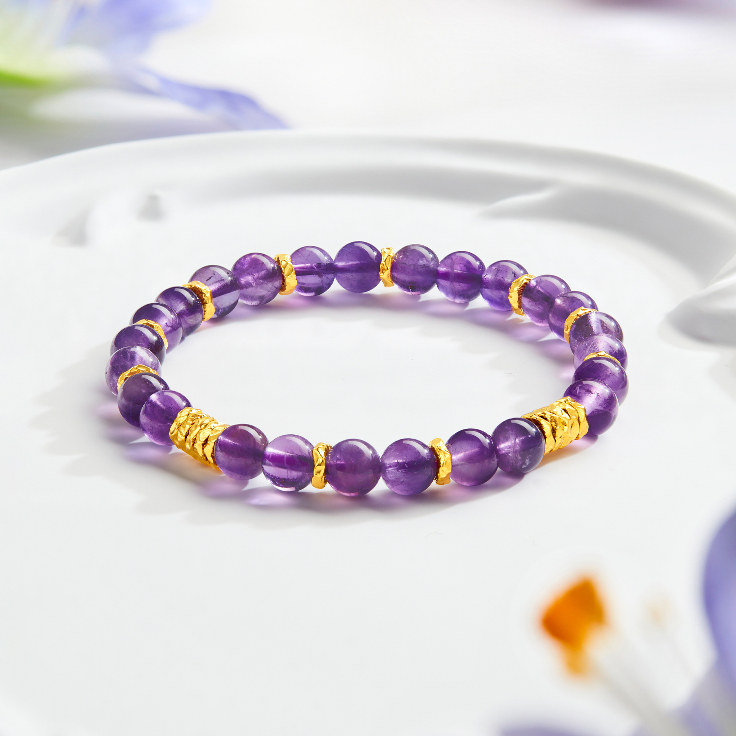 六福珠宝盘缠金葡萄石水晶黄金足金硬金手链女款A01A0028DS