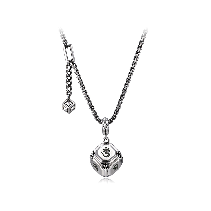 六福珠宝六字真言铂金项链铂950男女立体魔方电黑计价G07P0011DS