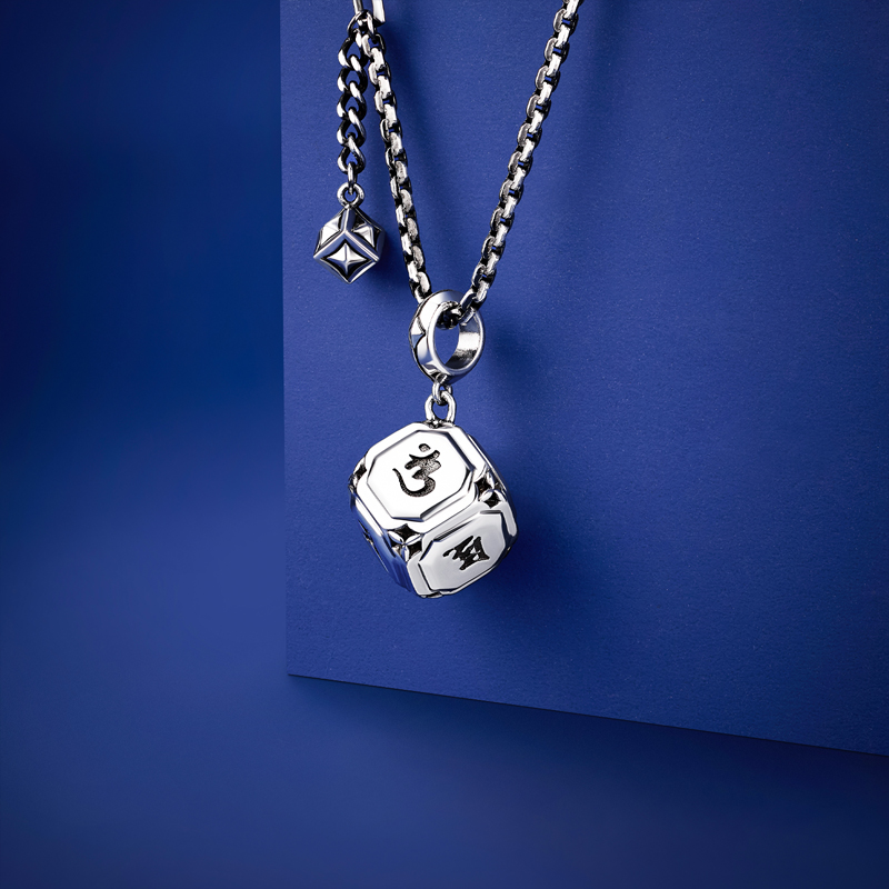 六福珠宝六字真言铂金项链铂950男女立体魔方电黑计价G07P0011DS