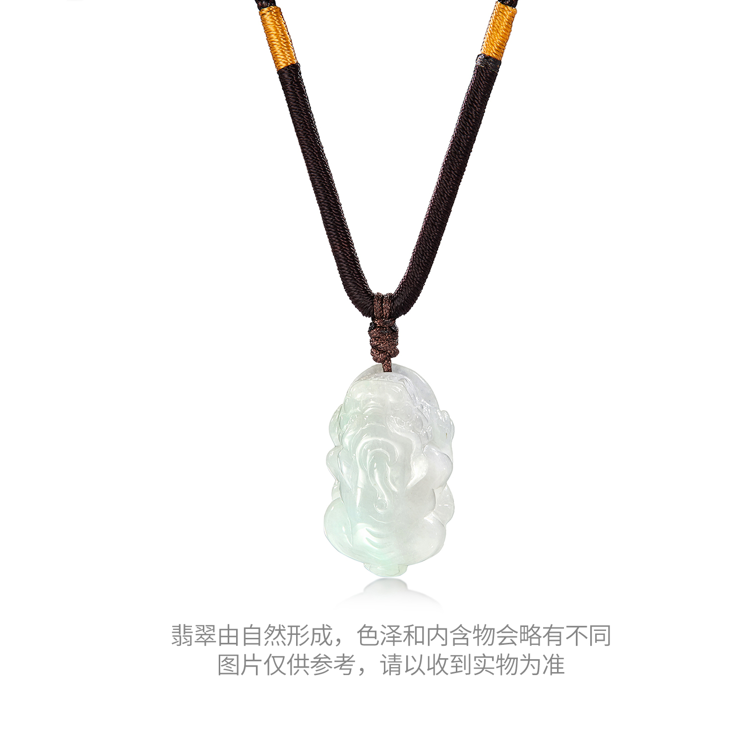 六福珠宝貔貅翡翠吊坠女款日常玉坠手工雕刻翡翠玉石挂坠J2P0002