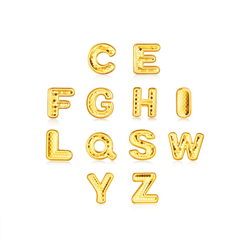 六福珠宝光影金英文字母黄金耳钉耳环女DIY单只足金耳饰GJA0080DS