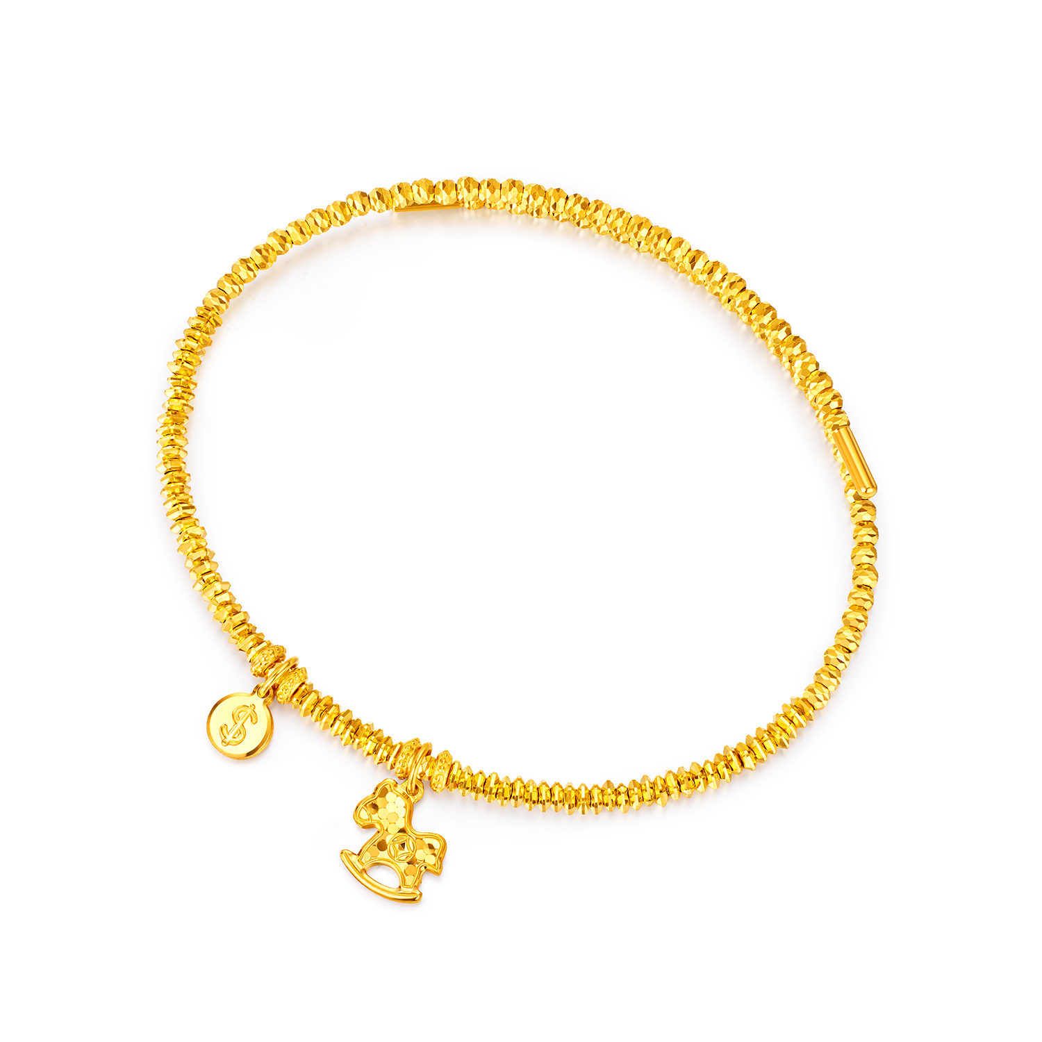 【店庆特惠】六福珠宝马上有钱黄金手镯女弹力足金镯子马年金饰计价031751aa