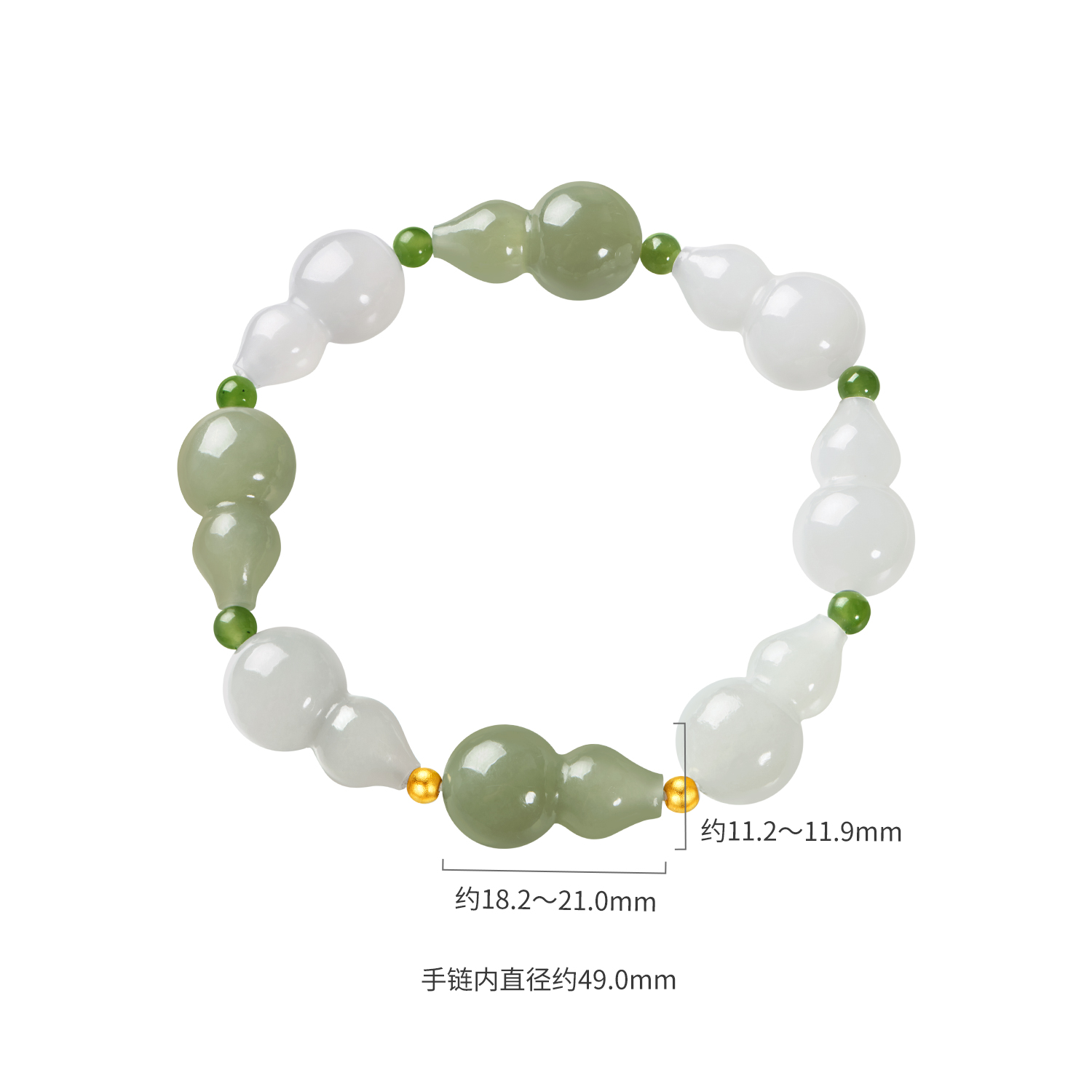 六福珠宝福禄相连和田玉黄金手链女葫芦圆珠和田玉手串F21A0022DS