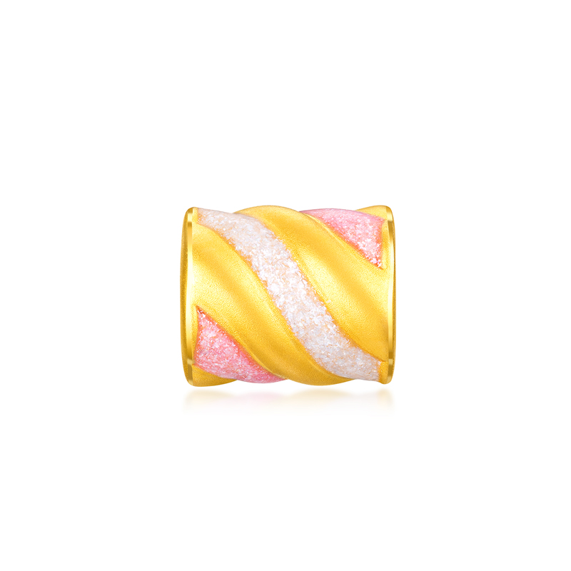 六福珠宝糖果百搭款黄金串珠鎏彩工艺足金转运珠硬金A01A1TBP0034