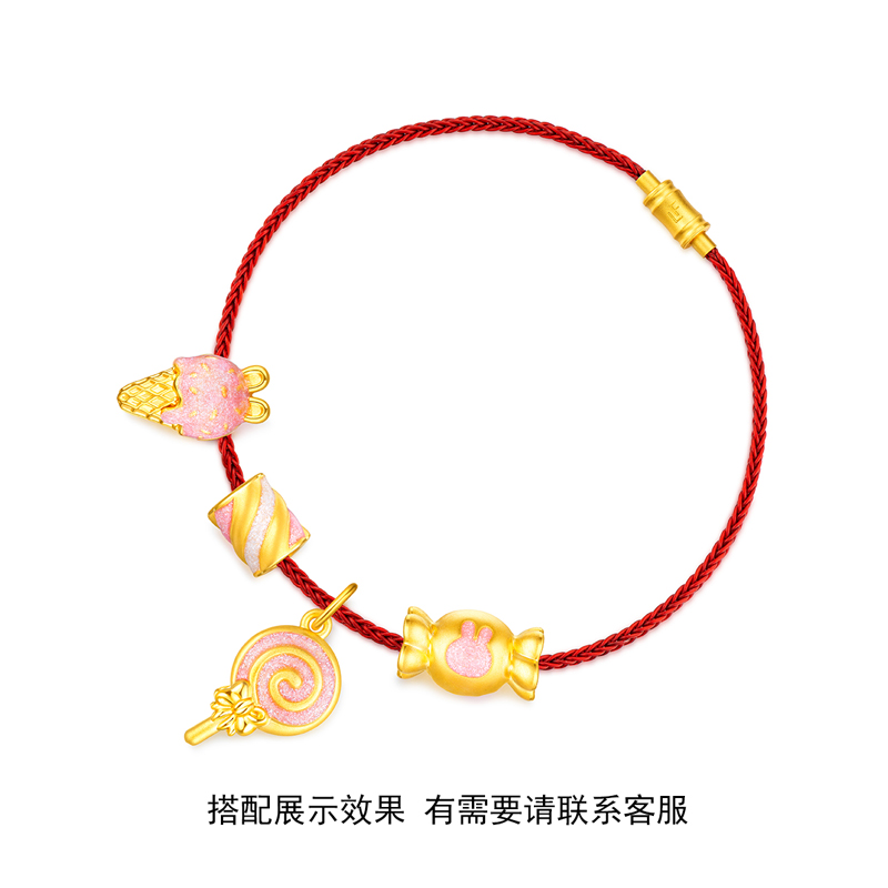 六福珠宝糖果百搭款黄金串珠鎏彩工艺足金转运珠硬金A01A1TBP0034