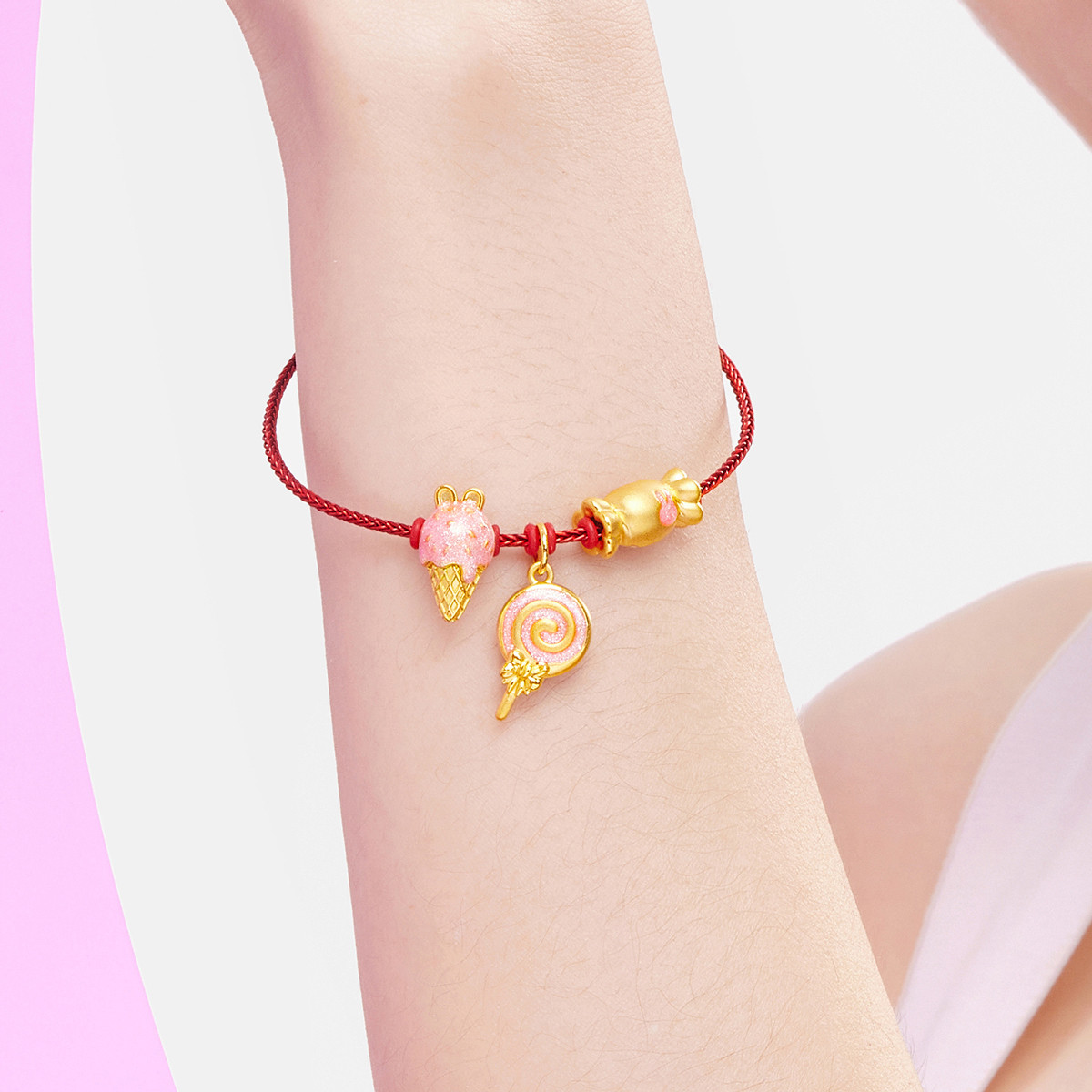 六福珠宝糖果百搭款黄金串珠鎏彩工艺足金转运珠硬金A01A1TBP0034