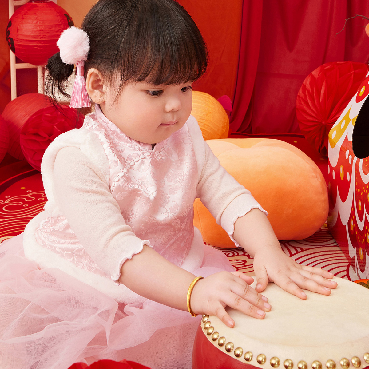 六福珠宝黄金手镯宝宝足金圆镯子儿童金饰可调节计价A03TBGB0039【视频看货】