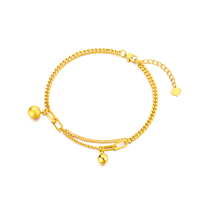 六福珠宝金珠手链光影金5G黄金手链女百搭首饰可刻字计价005526BA