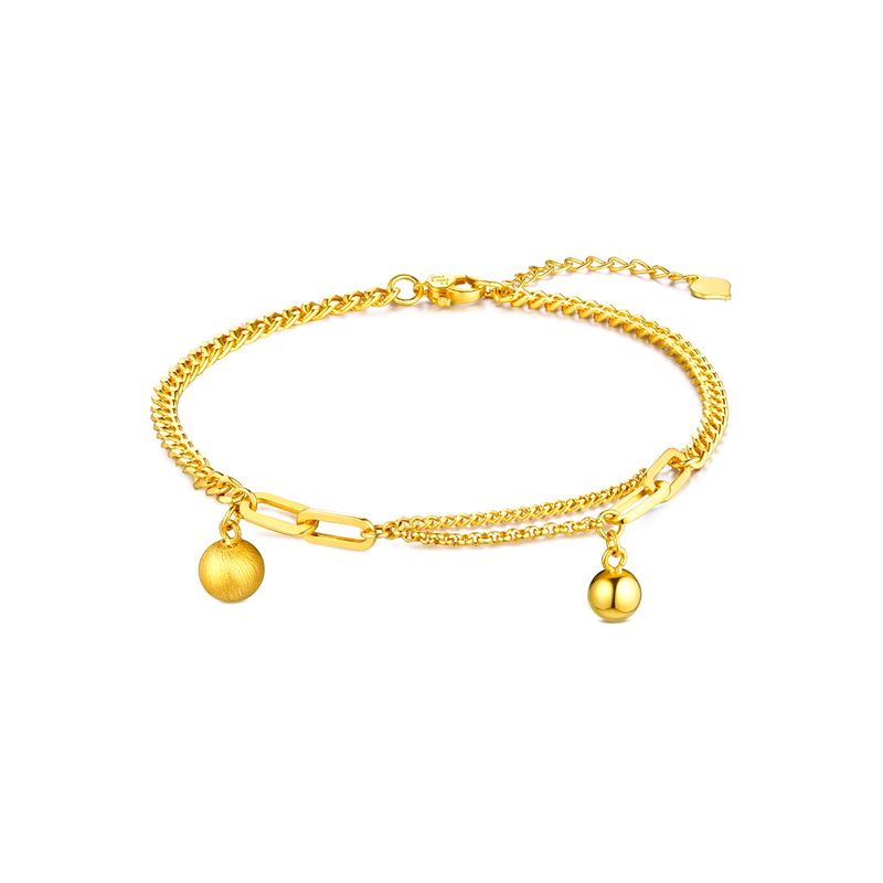 六福珠宝金珠手链光影金5G黄金手链女百搭首饰可刻字计价005526BA