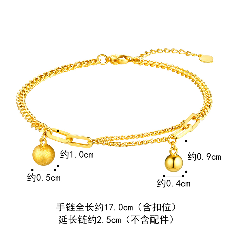 六福珠宝金珠手链光影金5G黄金手链女百搭首饰可刻字计价005526BA