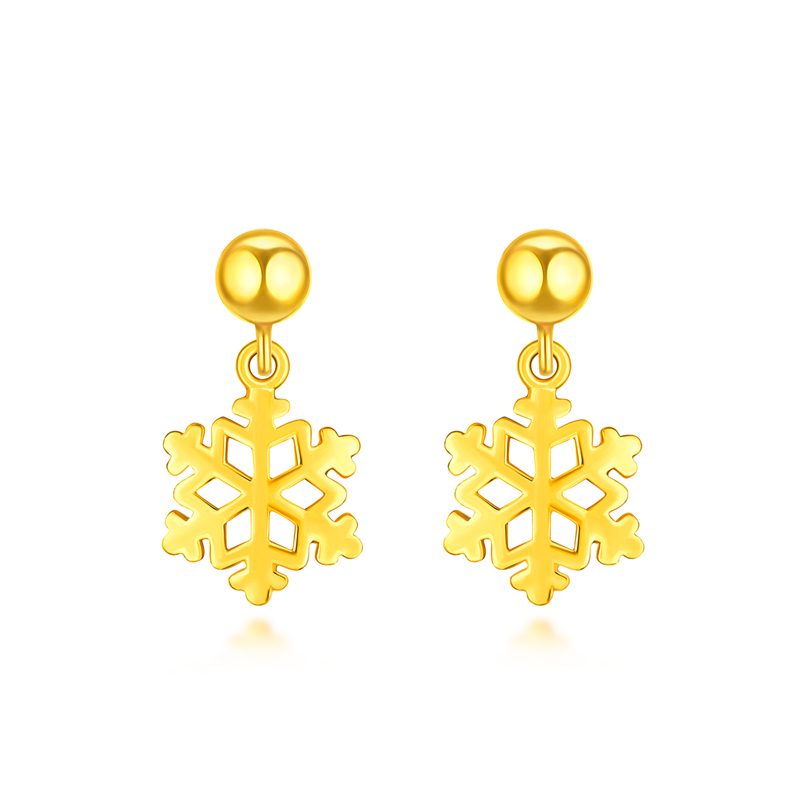 六福珠宝雪花黄金耳钉女圆珠小豆豆足金耳环耳饰计价L07TBGE0021