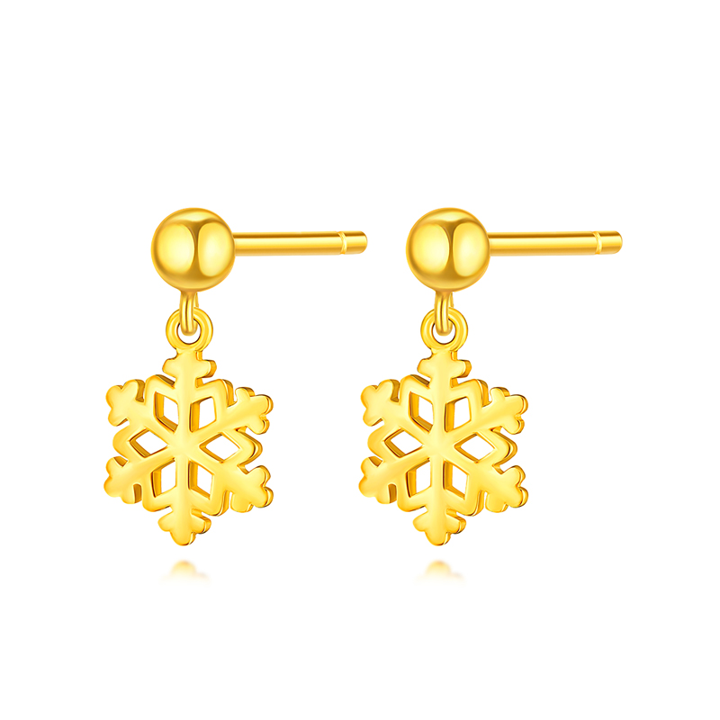 六福珠宝雪花黄金耳钉女圆珠小豆豆足金耳环耳饰计价L07TBGE0021