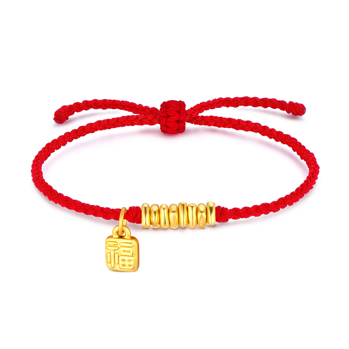 六福珠宝福牌碎金子黄金手链女款编织手绳可调节定价A03TBA1B0017