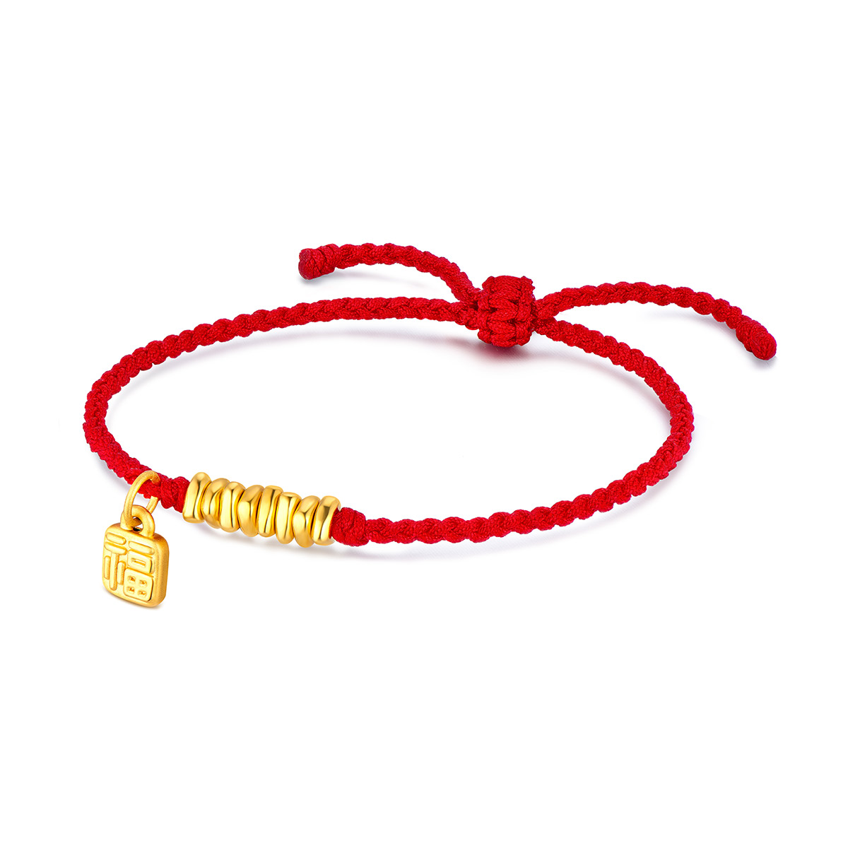 六福珠宝福牌碎金子黄金手链女款编织手绳可调节定价A03TBA1B0017