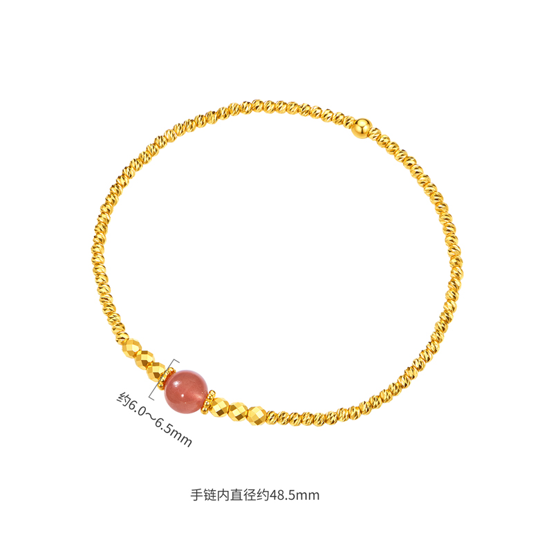 六福珠宝多彩系列晶石黄金手链女蹦迪珠宝玉石手串计价EOG0005DS