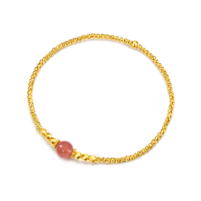 六福珠宝多彩系列晶石黄金手链女蹦迪珠宝玉石手串计价EOG0005DS