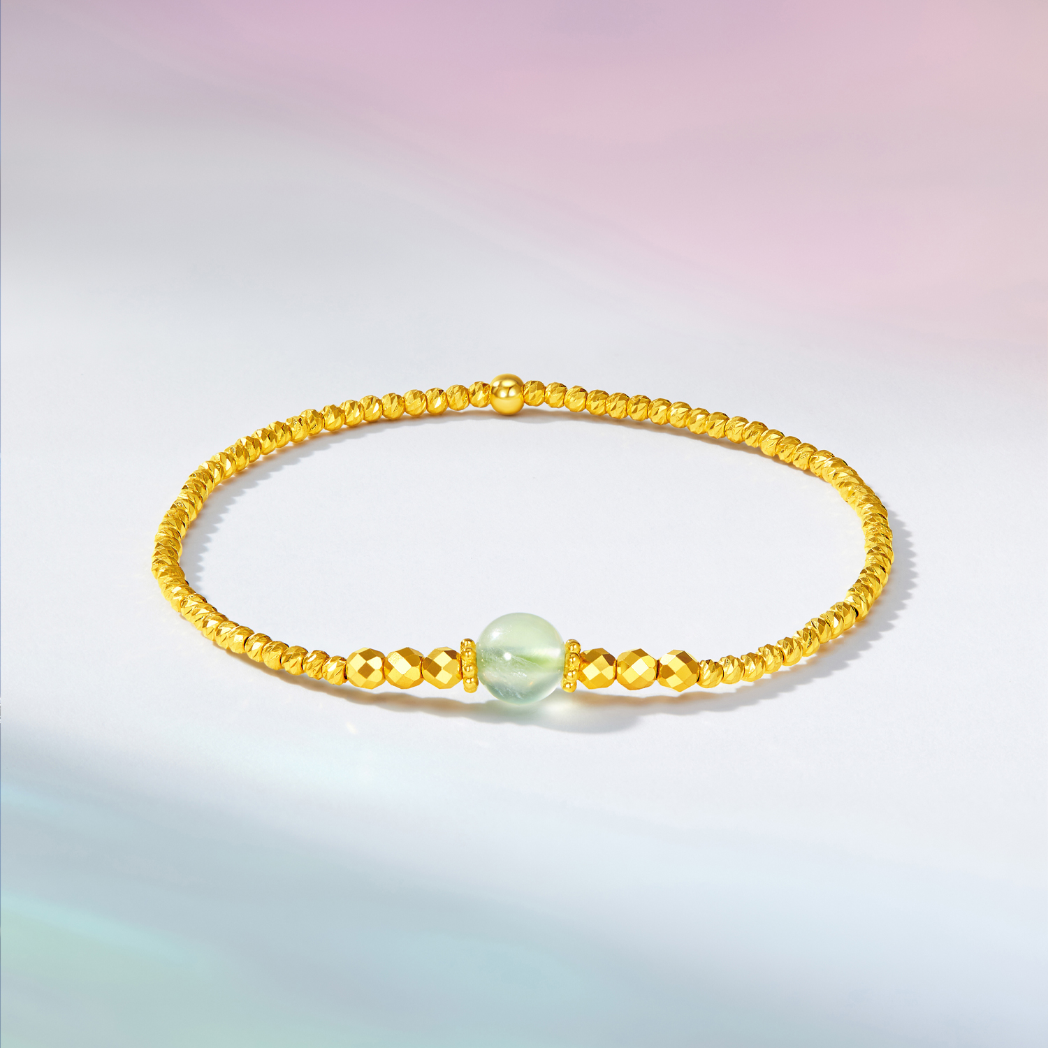 六福珠宝多彩系列晶石黄金手链女蹦迪珠宝玉石手串计价EOG0005DS