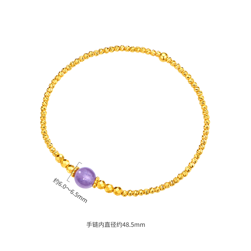 六福珠宝多彩系列晶石黄金手链女蹦迪珠宝玉石手串计价EOG0005DS