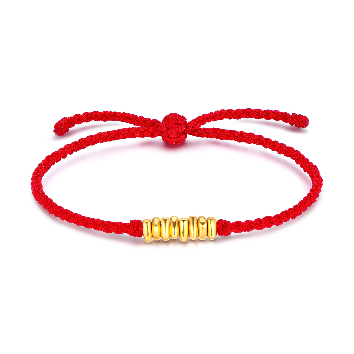 六福珠宝碎金子黄金手链足金散珠红绳手链可调节定价A03TBA1B0016