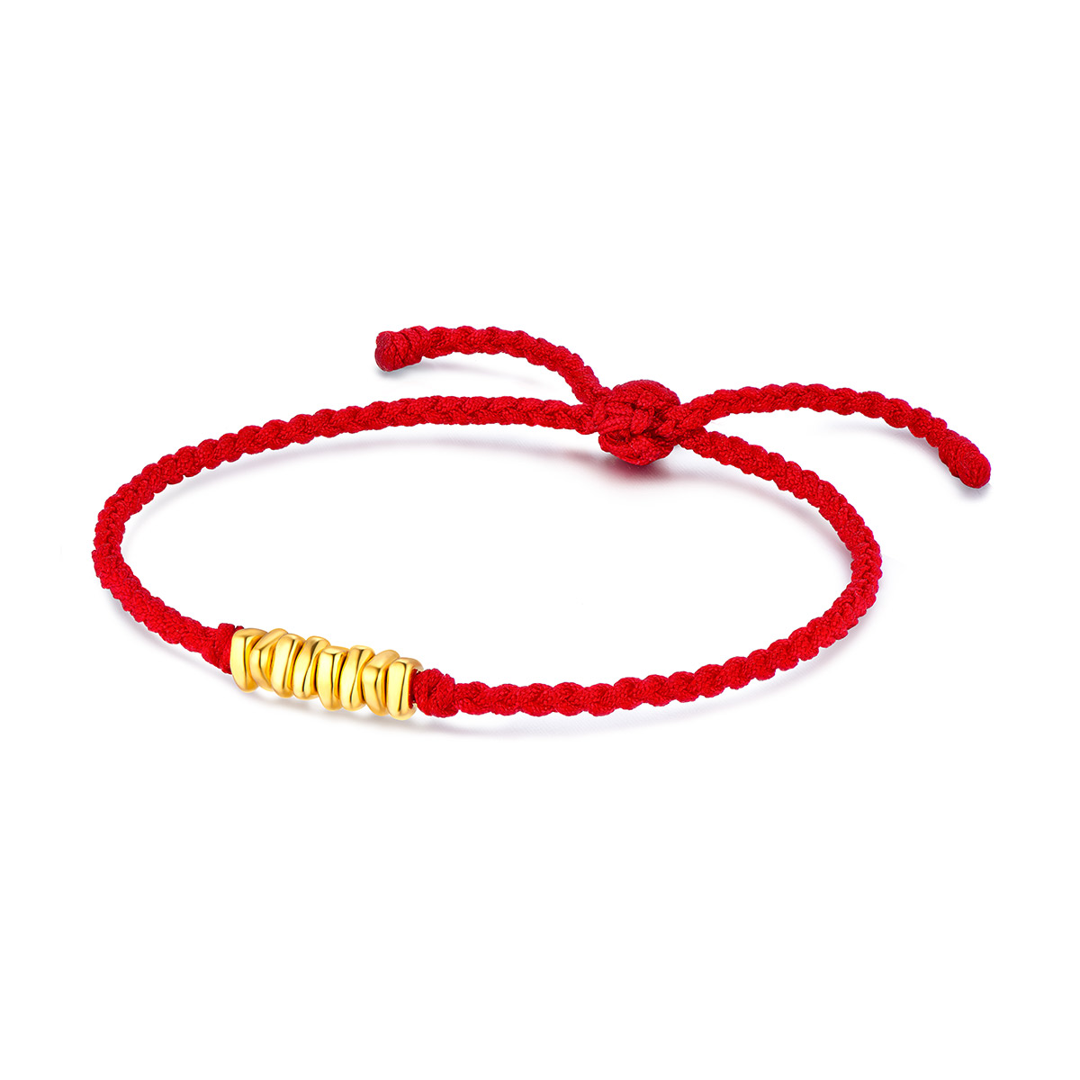 六福珠宝碎金子黄金手链足金散珠红绳手链可调节定价A03TBA1B0016