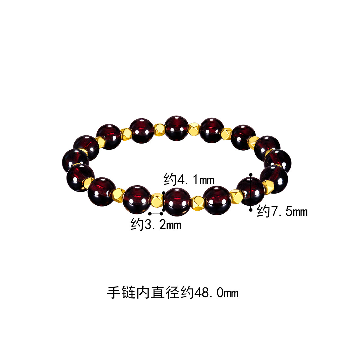 六福珠宝石榴石黄金手链女款光面金珠手串配饰定价A03TBA1B0015