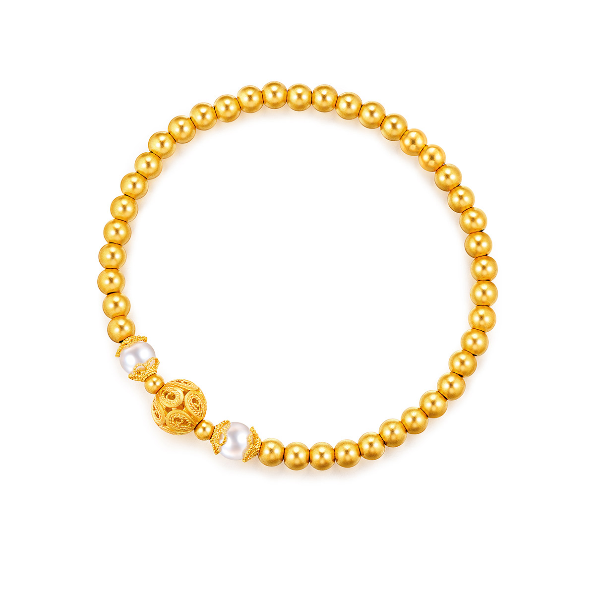 六福珠宝花丝玲珑黄金手链女款福满传家珍珠手串计价G23TBGB0004