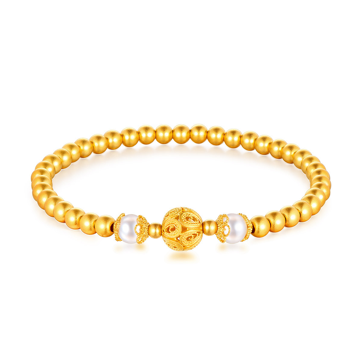 六福珠宝花丝玲珑黄金手链女款福满传家珍珠手串计价G23TBGB0004