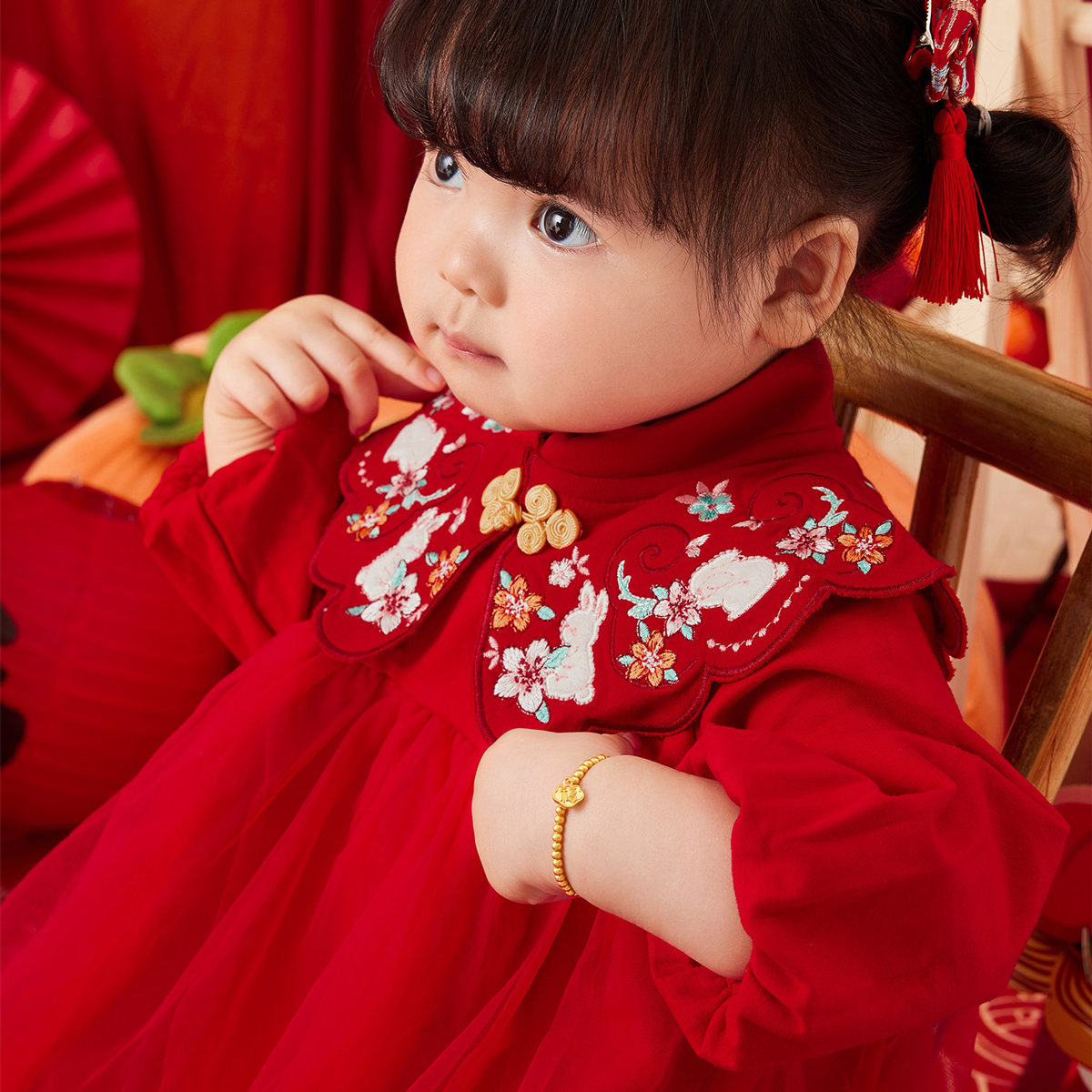 六福珠宝小福牌黄金手链儿童款福满传家足金手串计价F48TBGB0008