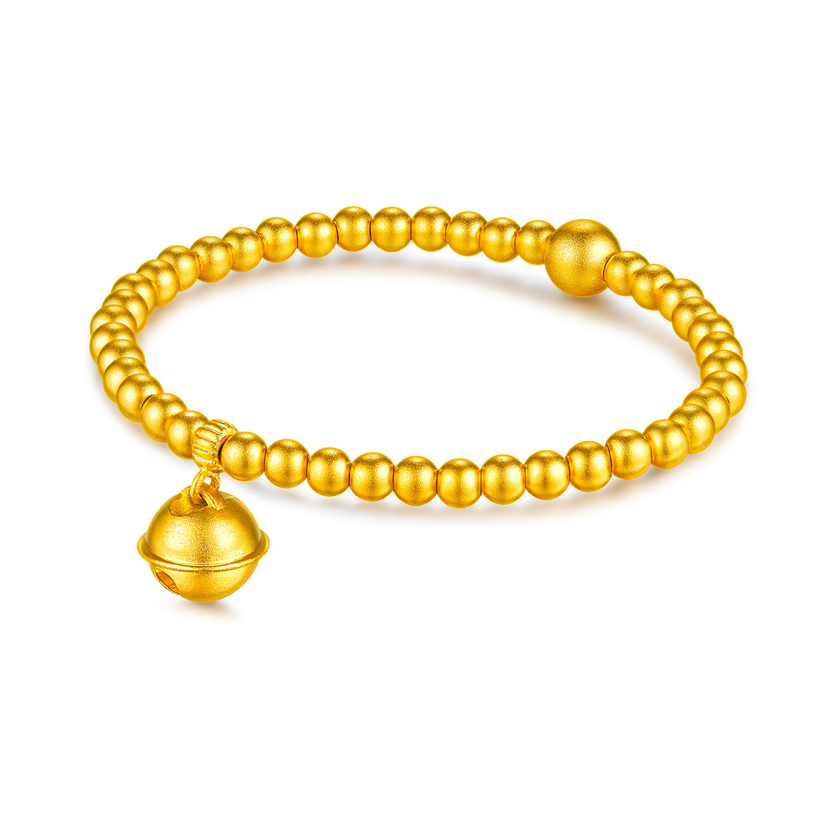 六福珠宝福满传家小铃铛黄金手链儿童款金珠手串计价F48TBGB0007