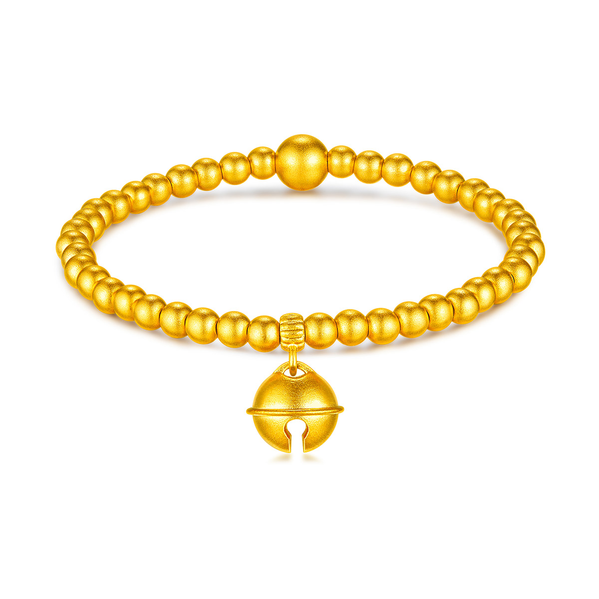 六福珠宝福满传家小铃铛黄金手链儿童款金珠手串计价F48TBGB0007