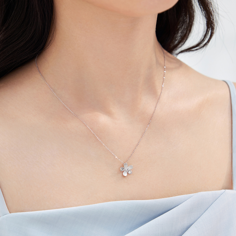 六福珠宝拉丝小花朵铂950铂金项链女款O字白金套链计价EFPTBN0005花朵1