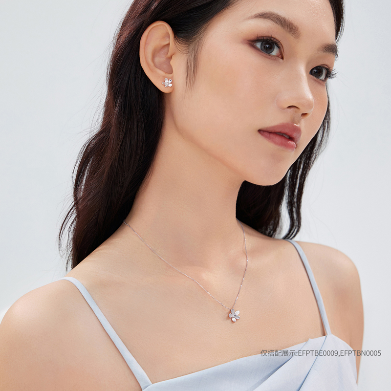 六福珠宝拉丝小花朵铂950铂金项链女款O字白金套链计价EFPTBN0005花朵1