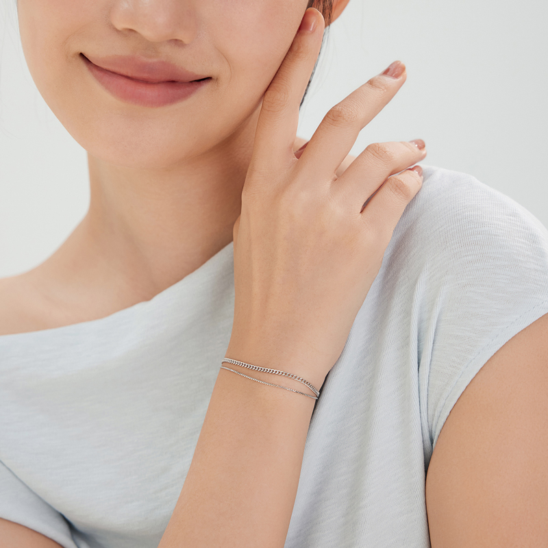 六福珠宝双层链Pt950铂金手链女白金手链送礼计价L04TBPB0019