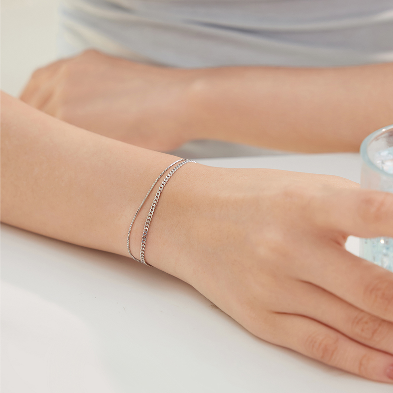 六福珠宝双层链Pt950铂金手链女白金手链送礼计价L04TBPB0019