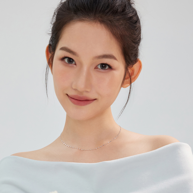 六福珠宝闪片铂金项链铂950女双层瓦片链白金素链计价L19TBPN0003