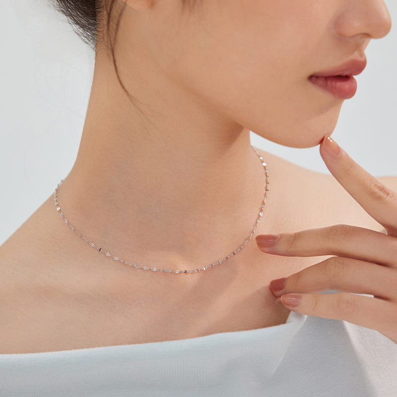 六福珠宝闪片铂金项链铂950女双层瓦片链白金素链计价L19TBPN0003
