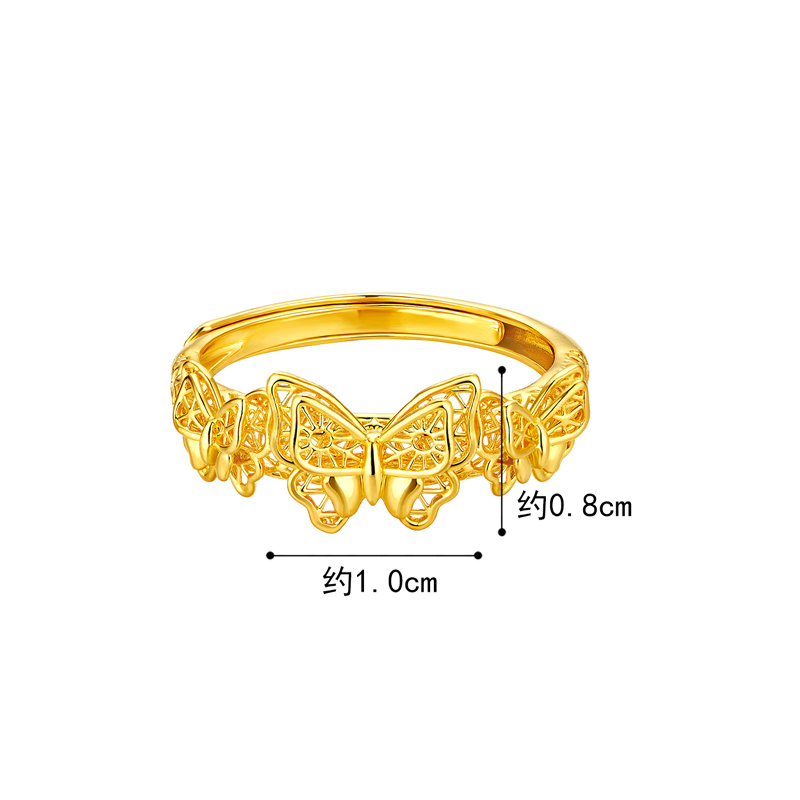 六福珠宝镂空蝴蝶黄金戒指女款时尚花丝足金首饰计价G38TBGR0002