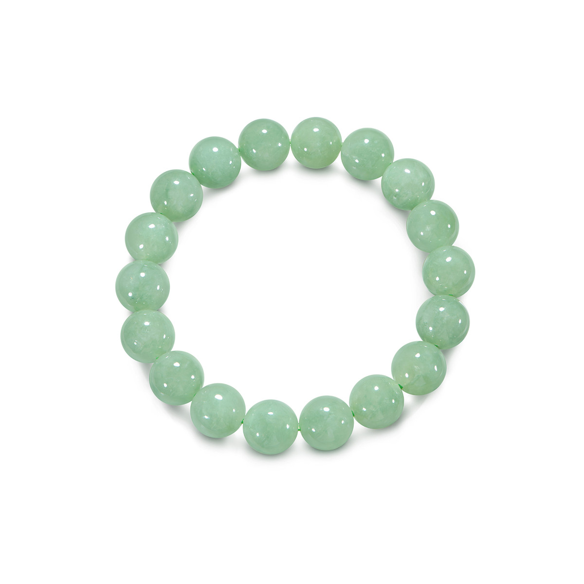 六福珠宝光面圆珠翡翠手串男士10.5-11mm翡翠玉石手链F21J0004DS