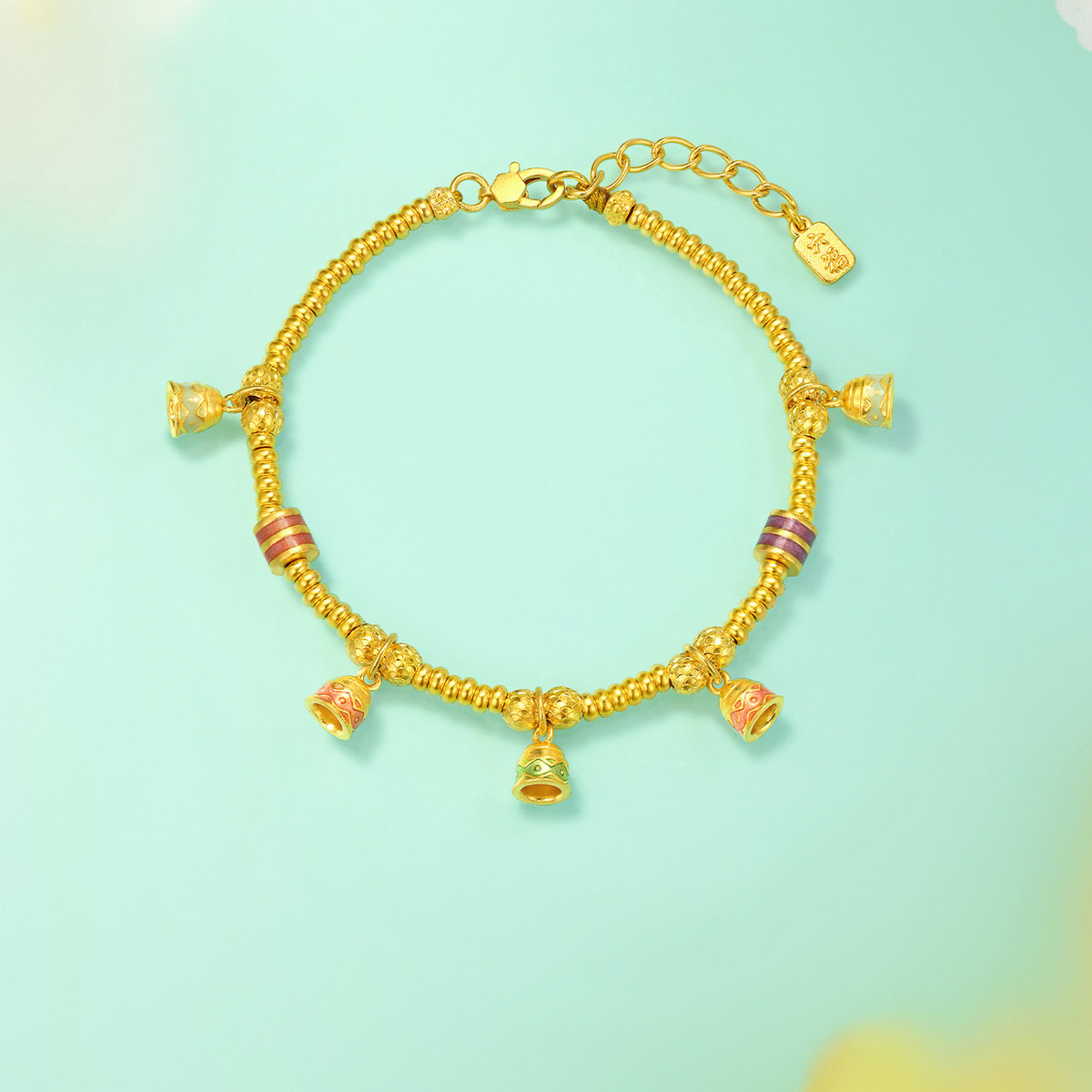 六福珠宝福满传家绚彩金铃黄金手链铃铛算盘珠手串计价F63G0092DS【联系客服补货】【视频看货】