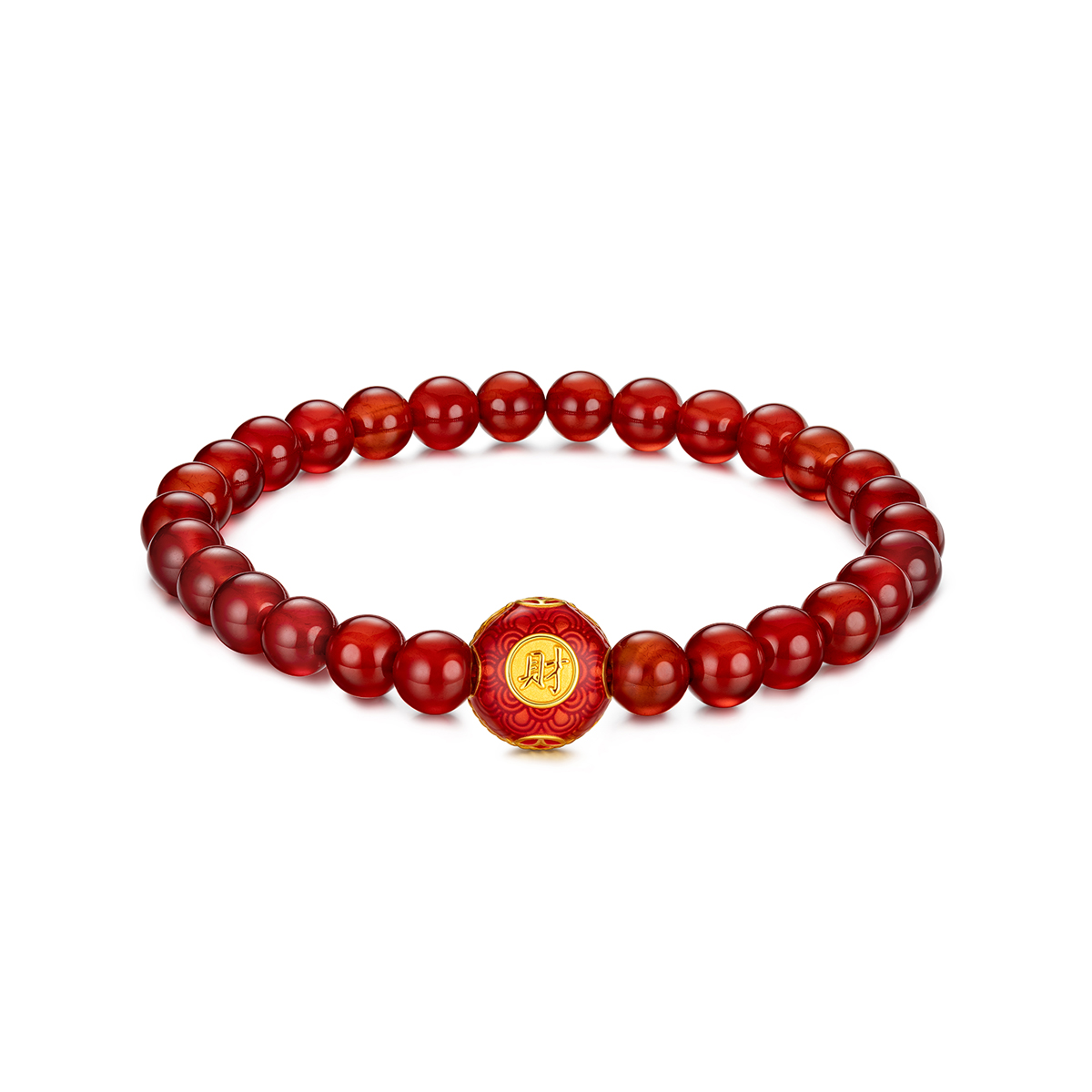 六福珠宝聚宝盆黄金转运珠手链红玉髓手串足金定价A01A1TBB0016