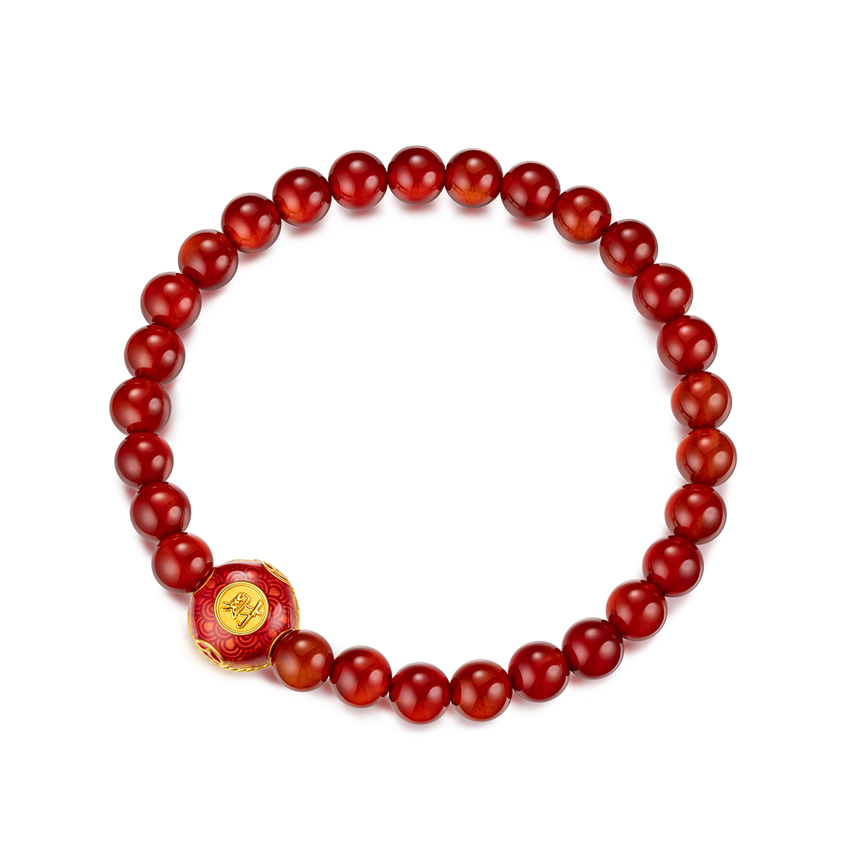 六福珠宝聚宝盆黄金转运珠手链红玉髓手串足金定价A01A1TBB0016