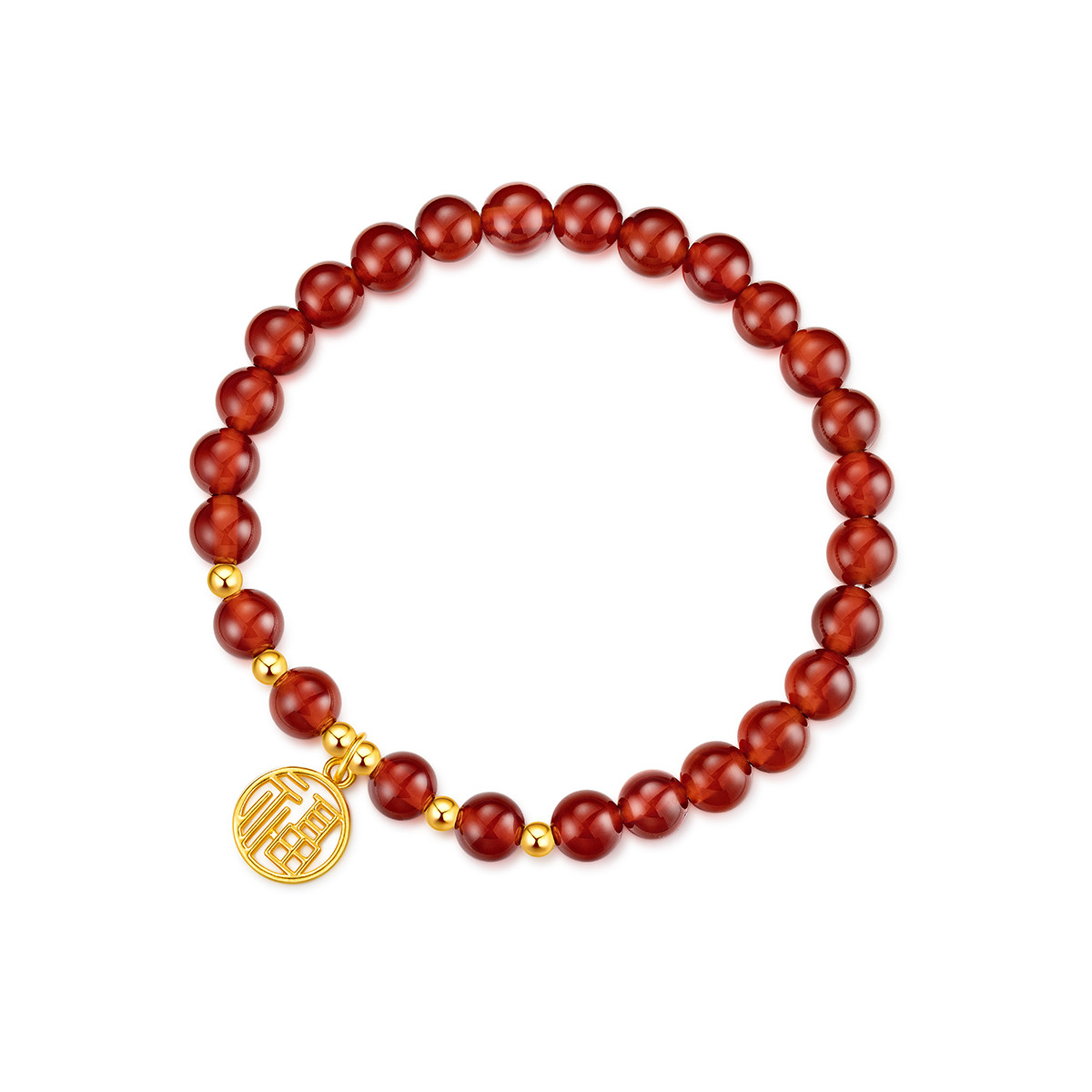 六福珠宝福牌黄金转运珠女款红玉髓手串珠足金定价A03TBA1B0037【联系客服补货】