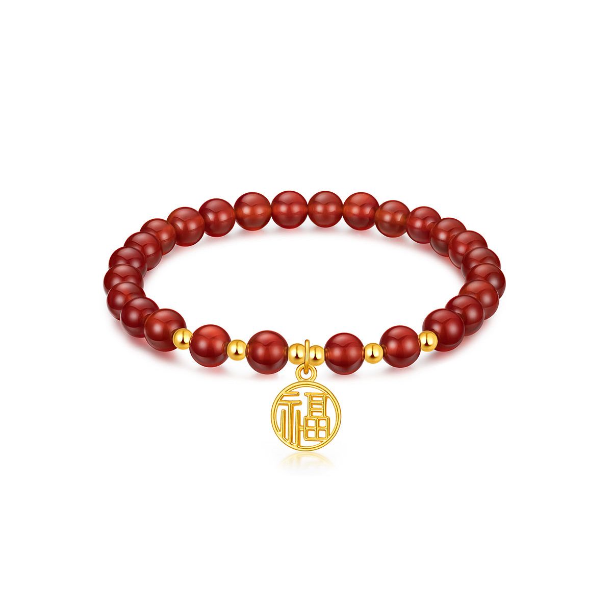 六福珠宝福牌黄金转运珠女款红玉髓手串珠足金定价A03TBA1B0037【联系客服补货】