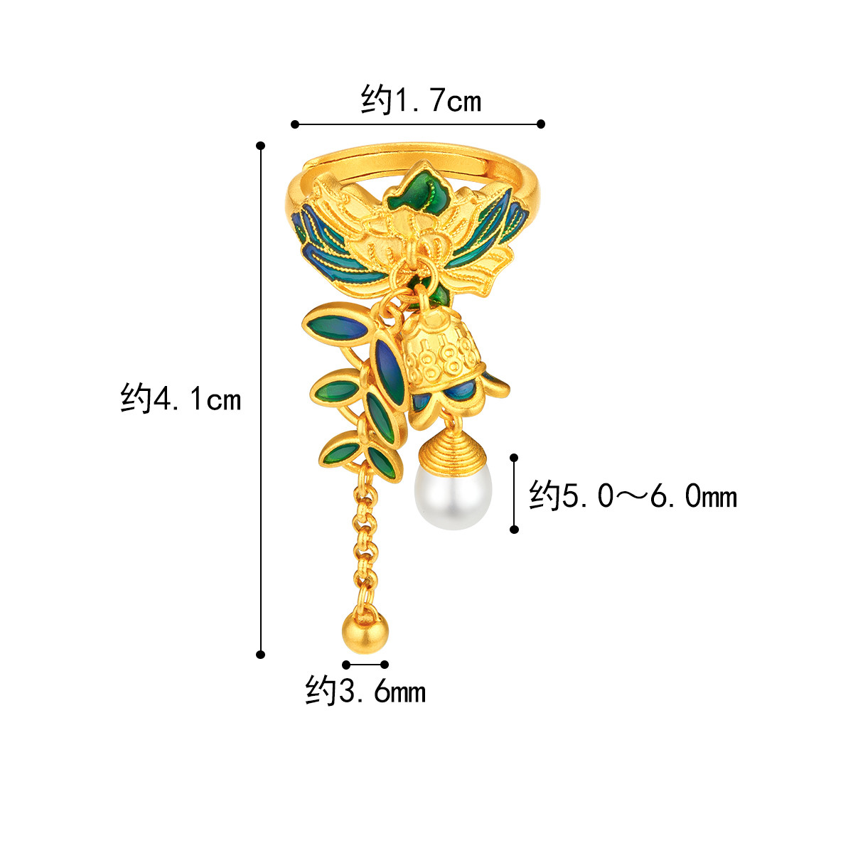 六福珠宝福满传家麦穗黄金戒指鎏彩工艺珍珠足金计价G39TBGR0010【联系客服补货】【视频看货】