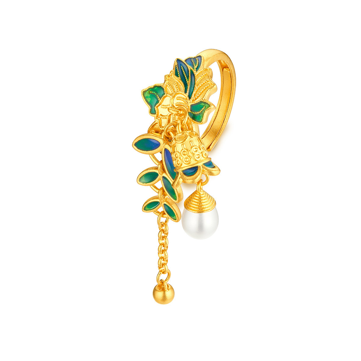 六福珠宝福满传家麦穗黄金戒指鎏彩工艺珍珠足金计价G39TBGR0010【联系客服补货】【视频看货】