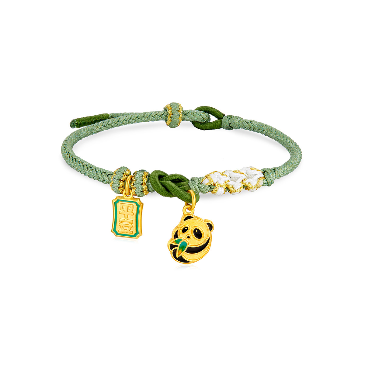 六福珠宝福满传家平安熊猫黄金转运珠儿童款足金手绳计价011342SA